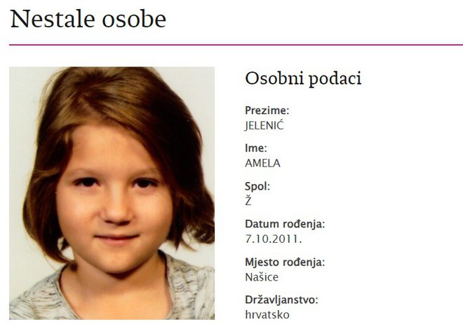 Od nedelje pogrešajo Amelo. FOTO: Nestali.hr