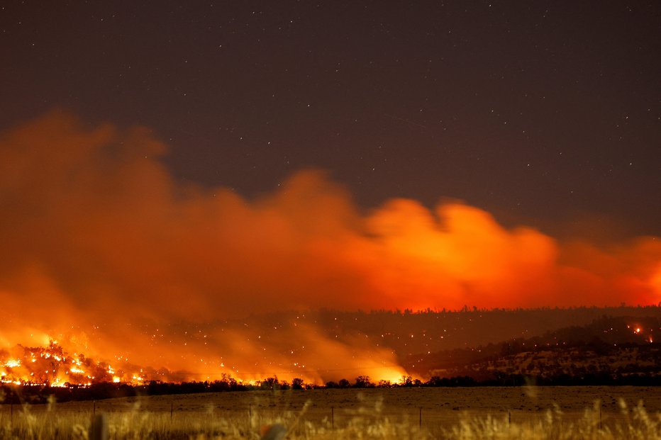 Fotografija: Gašenje je zaradi težko dostopnega terena zapleteno. FOTO: Fred Greaves/Reuters