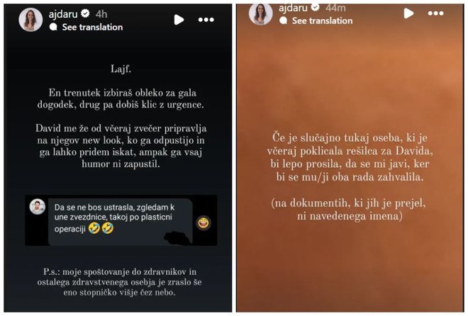 Televizijski voditelj je moral obiskati urgenco. FOTO: Instagram Ajda Rotar Urankar