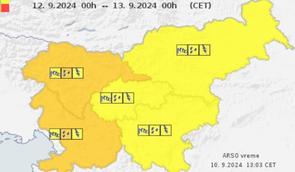 V noči na četrtek in v četrtek čez dan pričakujemo obilnejše padavine. Nastajale bodo nevihte z močnejšimi nalivi. FOTO: Arso