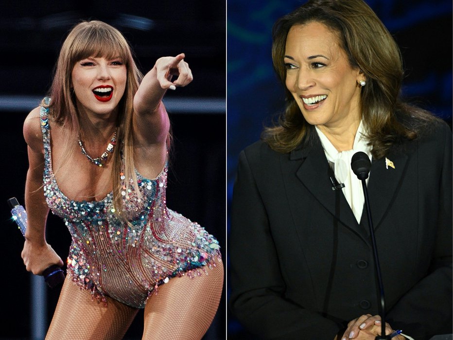 Fotografija: Taylor Swift in Kamala Harris. FOTO: Andre Dias Nobre Afp