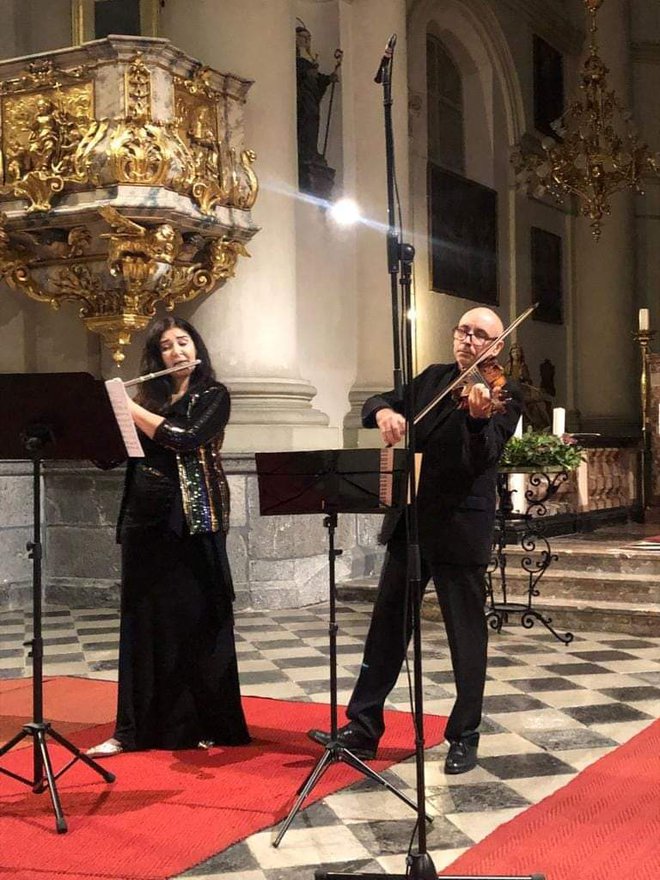 S slovensko-ruskim violinistom Vasilijem Meljnikovim na koncertu v Ljubljani FOTO: osebni arhiv