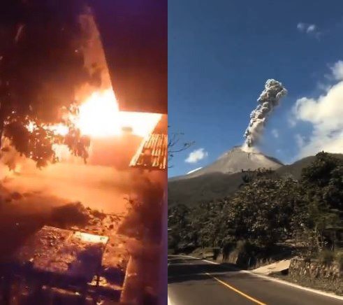 Fotografija: Ognjena lava in razbeljeno kamenje so zadeli vasi, oddaljene tudi do štiri kilometre od kraterja. FOTO: Zaslonski Posnetek Omrežje X