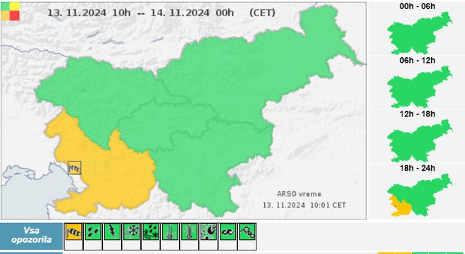 Oranžno opozorilo. FOTO: Arso