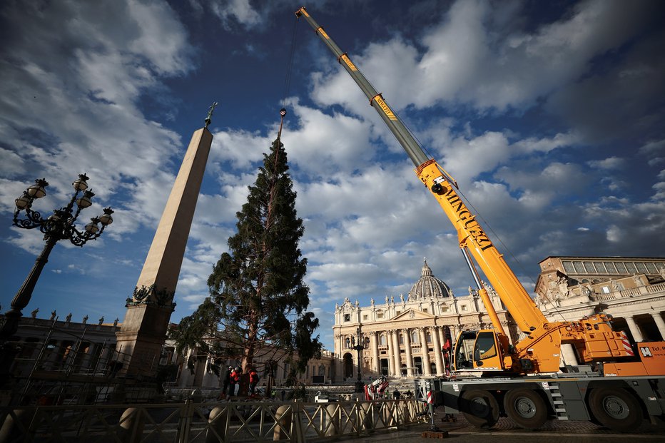 Fotografija: Božično drevo na Trgu svetega Petra v Vatikanu leta 2023. FOTO: Guglielmo Mangiapane Reuters