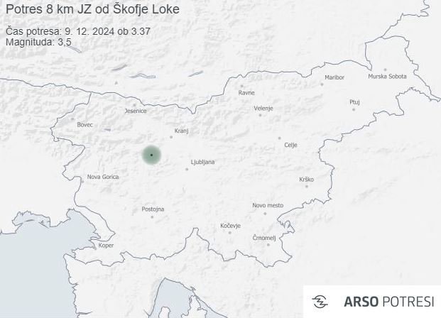 Žarišče potresa je bilo 8 kilometrov jugozahodno od Škofje Loke. FOTO: Arso