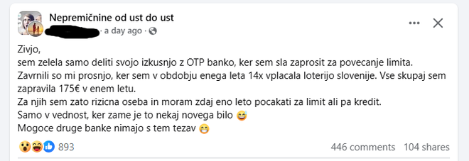 Zapis na družabnem omrežju. FOTO: Zaslonski Posnetek Facebook