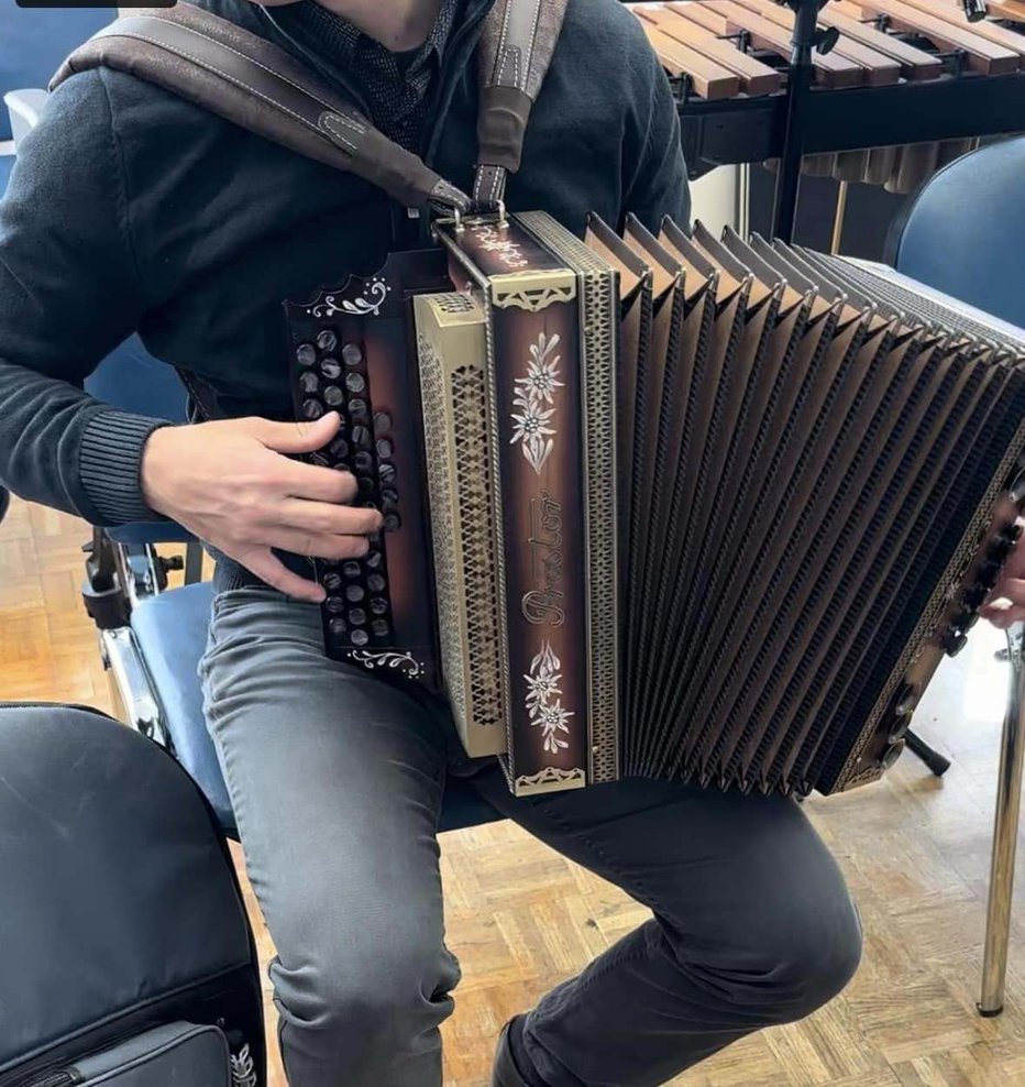 Fotografija: To harmoniko znamke Prostor so nepridipravi ukradli. Če jo kdo opazi, naj obvesti policijo. FOTO: Osebni arhiv in Petra Švab