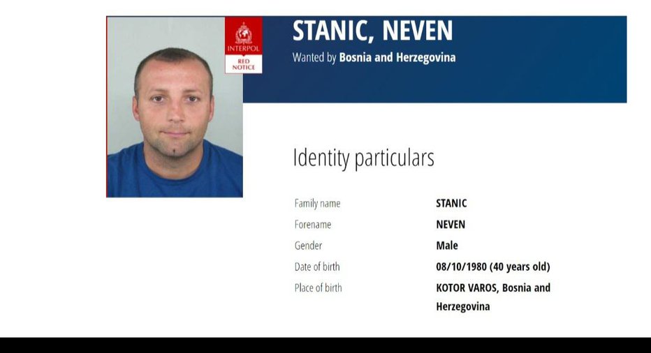 Fotografija: Bosanski pravosodni organi so februarja 2019 za Nevenom Stanićem razpisali mednarodno tiralico. Foto: Policija