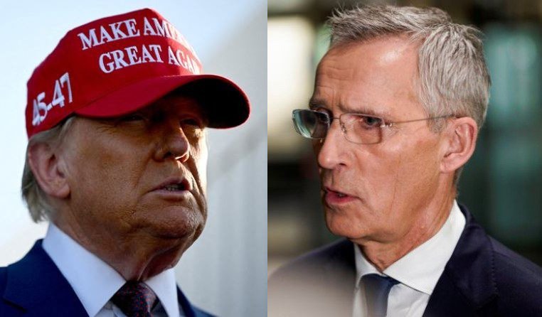 Fotografija: Donald Trump in Jens Stoltenberg. FOTO: Brandon Bell Via Reuters/Thomas Fure Via Reuters