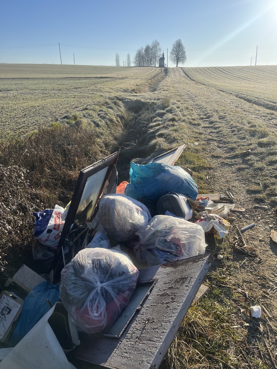 Fotografija: Kar zajeten kup odpadkov se je znašel v jarku. FOTO: S. V.