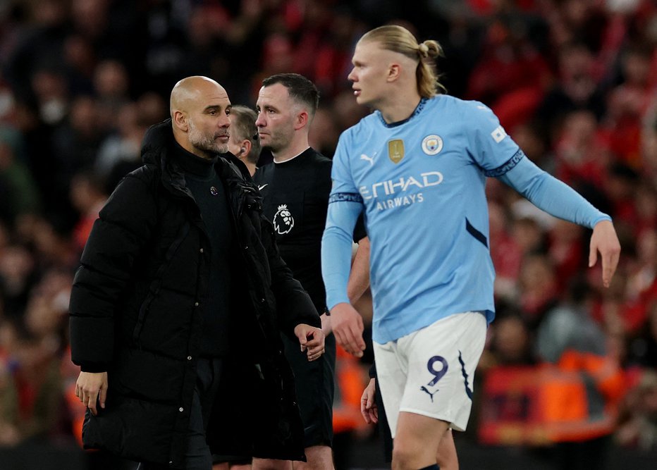 Fotografija: Pep Guardiola računa na zadetke Erlinga Haalanda. FOTO: Phil Noble/Reuters